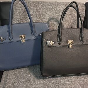 Elegant Black and Blue Women's Handbag Set